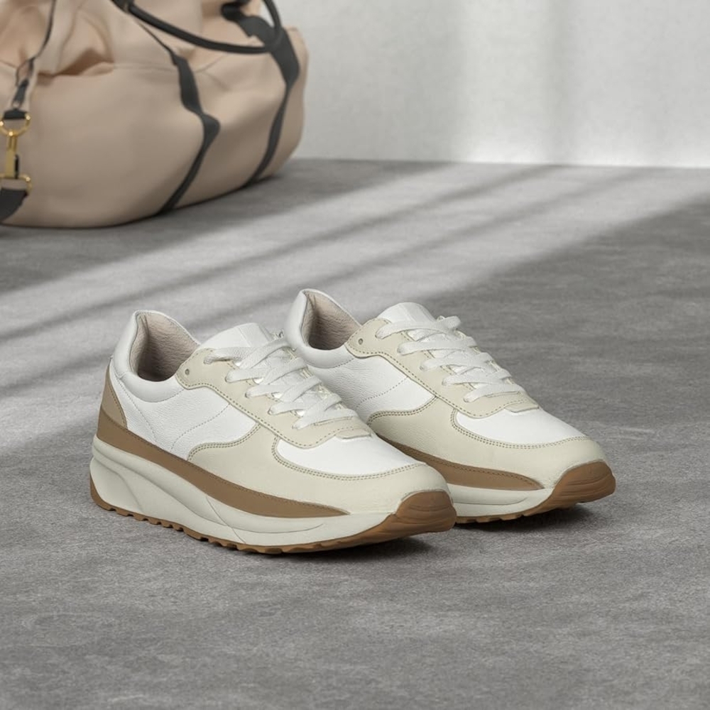 Cushionaire Women's White and Tan Sneakers